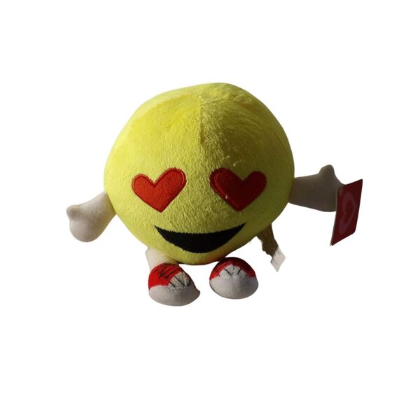 Love Emoji Toss Throw Pillow Emoticon Yellow Round Plush Toy Eyes Hearts 8" - Picture 1 of 2